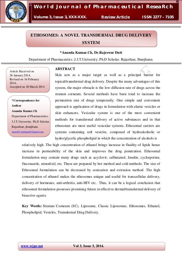 formulation and evaluation of ethosomes